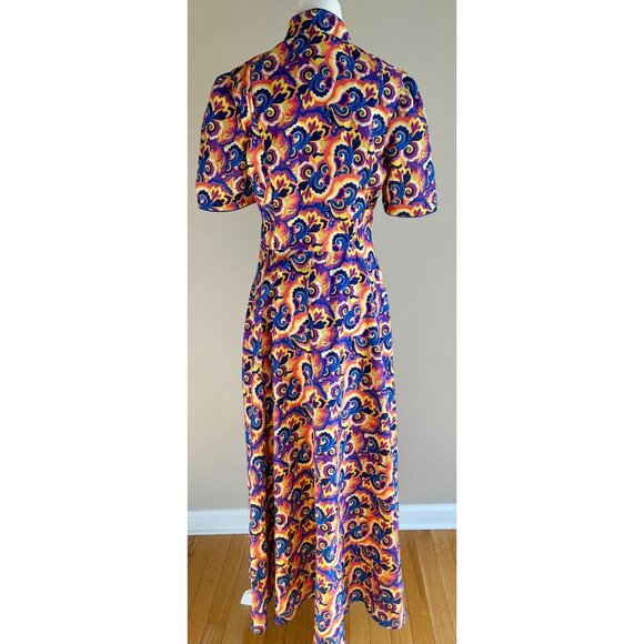 Audrey K NWOT Retro Multi-color Kaleidoscope Maxi Dress Zip-Front Size Medium - Picture 6 of 14
